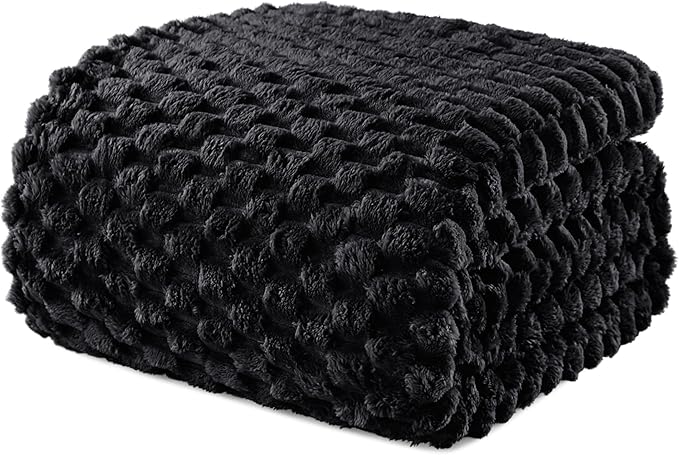 Exclusivo Mezcla Fleece Queen Blanket for Bed, Extra Large Fuzzy Black Bed Blankets, Soft Cozy Plush Sofa Throws for All Seasons, 90x90 Inches