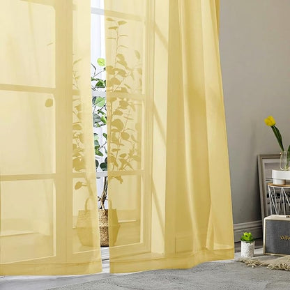 Sheer Curtains 63 Inch Length 2 Panels Set for Living Room Bedroom, Airy Soft Light Filtering Sheer Dining Room Curtains, Modern Rod Pocket Drapes, Yellow, Each 42" Wx63 L