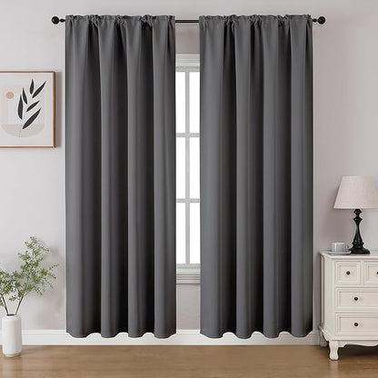 CUCRAF Light Grey Blackout Curtains 72 inch Length 2 Panels Set, Rod Pocket Room Darkening Drapes for Bedroom Living Room, Insulated Thermal Light Blocking Window Curtain (W52 x L72 Inch)