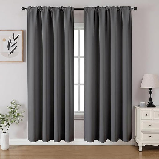 CUCRAF Light Grey Blackout Curtains 72 inch Length 2 Panels Set, Rod Pocket Room Darkening Drapes for Bedroom Living Room, Insulated Thermal Light Blocking Window Curtain (W52 x L72 Inch)