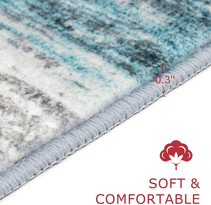 KOZYFLY Modern Abstract Runner Rug, 2x8 Kitchen Rugs Non-Slip Washable Soft Striped Hallway Runner Rugs, Print Blue Carpet Runner for Entryway Bathroom Laundry Room Foyer