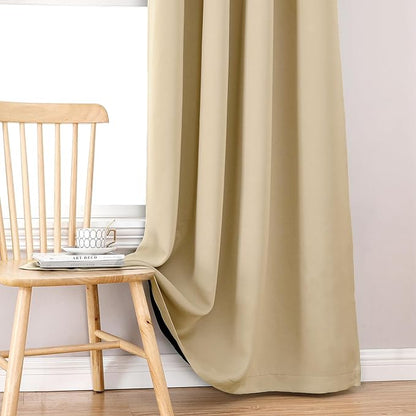 ChrisDowa 100% Blackout Curtains 102 inch Long for Bedroom with Black Liner, 2 Thick Layers Total Blackout Thermal Insulated Grommet Window Curtains 2 Panels Set (Beige, 52 x 102 Inch)