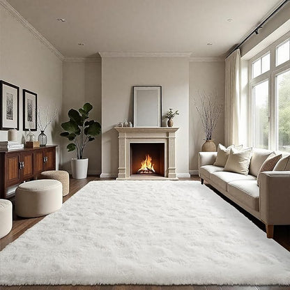 LOCHAS Ultra Soft Indoor Modern Area Rugs Fluffy Living Room Carpets for Children Bedroom Home Decor Nursery Rug 4x5.3 Feet, Cream