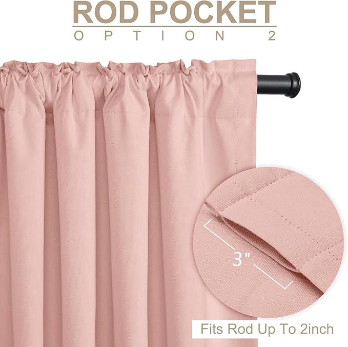 100% Blackout Shield Linen Blackout Curtains for Bedroom 84 Inches Long, Back Tab/Rod Pocket Living Room Drapes, Thermal Insulated Blackout Curtains 2 Panels Set, 50" W x 84" L, Blush Pink