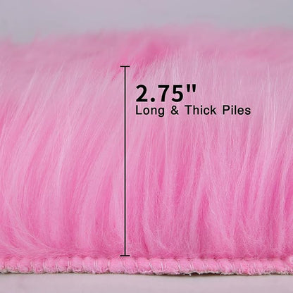 duduta Hot Pink Faux Sheepskin Throw Rug 2x3 ft, Fluffy Shag Rug for Bedroom Dorm Kids Room Fur Seat Chair Covers Non Slip