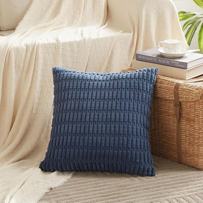 Fancy Homi 4 Packs Dusty Blue Decorative Throw Pillow Covers 16x16 Inch for Living Room Couch Bed Sofa, Rustic Farmhouse Boho Home Decor, Soft Plush Striped Corduroy Square Cushion Case 40x40 cm