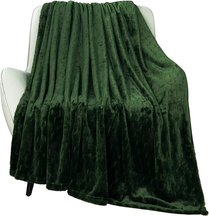 TOONOW Fleece Blanket Textured Fuzzy Plush Throw Blanket Twin Size 60" x 80", Super Soft Fluffy Bed Blanket Geometric Pattern Comfy Microfiber Flannel Blankets for Couch, Bed, Sofa, Olive Green