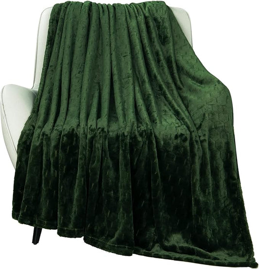 TOONOW Fleece Blanket Textured Fuzzy Plush Throw Blanket Twin Size 60" x 80", Super Soft Fluffy Bed Blanket Geometric Pattern Comfy Microfiber Flannel Blankets for Couch, Bed, Sofa, Olive Green