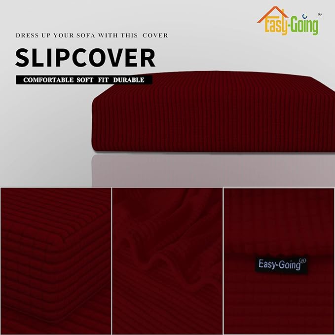 Easy-Going Stretch Loveseat Cushion Cover Sofa Cushion Furniture Protector Sofa Seat Sofa Slipcover Sofa Cover Soft Flexibility with Elastic Bottom(Loveseat Cushion, Wine)