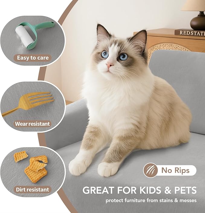 Couch Cover for Dogs, Boho Sofa Covers for 3 Cushion Couch, Chenille Sofa Slipcover for Pets Washable, L-Shape Sectional Couch Cover Soft Throw Blankets with Tassels(91x150,Grey)