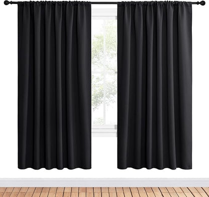 NICETOWN Black Blackout Curtain Blinds - Solid Thermal Insulated Window Treatment Blackout Drapes for Bedroom (2 Panels, 62 inches Wide by 72 inches Long)