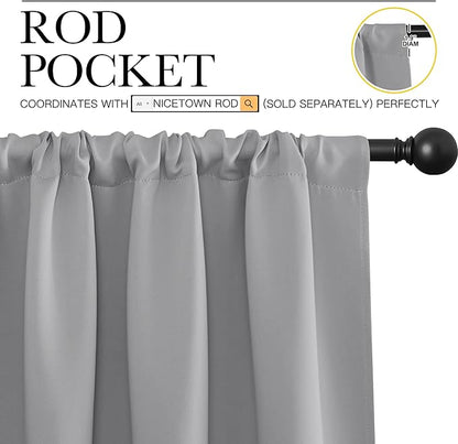 NICETOWN Short Curtains for Small Window - Home Decoration Thermal Insulated Rod Pocket Blackout Blinds & Drapes for Small Windows (Silver Grey, 2 Panels, W42 x L54 -Inch)