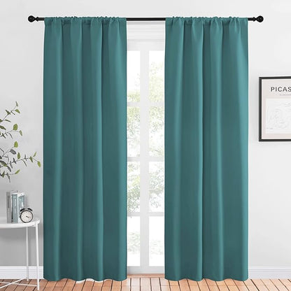 NICETOWN Blackout Curtain for Kitchen Window - Function Thermal Insulated Blackout Panels for Bedroom - 1 Pair, Sea Teal - Rod Pocket Style - 42 by 84 inches