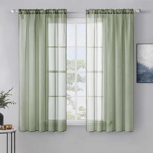 MIULEE 2 Panels Sage Green Sheer Window Curtains Elegant Window Voile Panels/Drapes/Treatment for Bedroom Living Room (54X63 Inches)