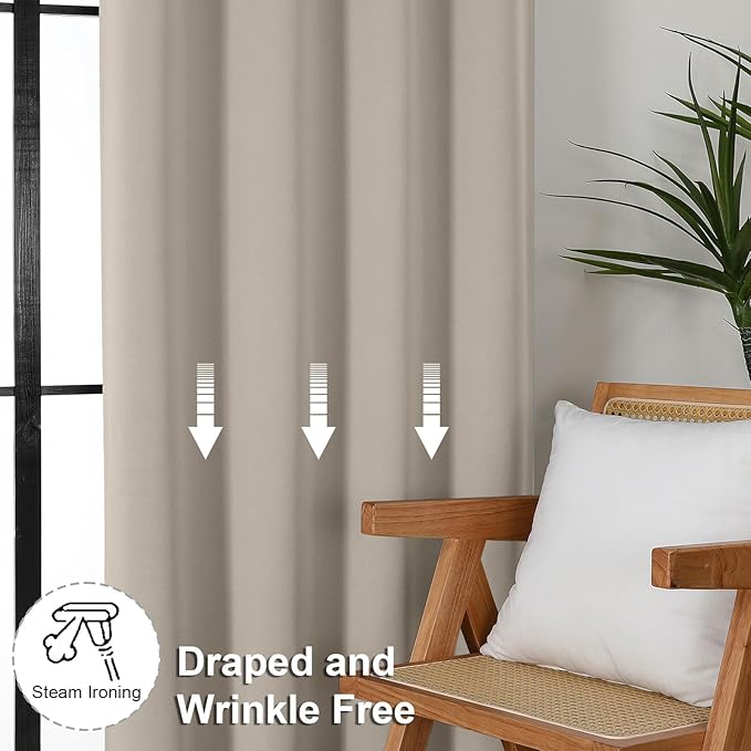 Simplebrand Ava Stone Short Blackout Curtains for Bedroom 45 Inches Long 2 Panels Set, Solid Thermal Insulated, Energy Saving Window Treatment Curtains Blackout Drapes, W40 x L45 Inch, Stone