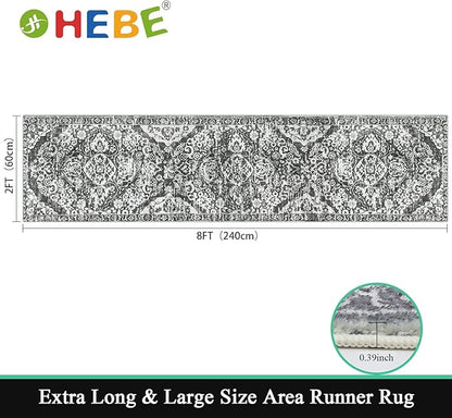 HEBE Hallway Runner Rug 2'x8' Washable Vintage Distressed Area Rugs Non Slip Laundry Rug Runner Boho Floor Carpet Runners for Hallways Entryway Laundry Room Kitchen Bathroom