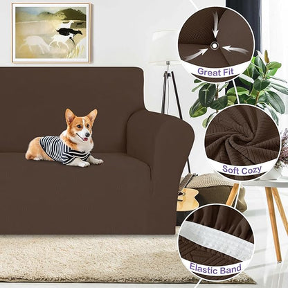 ZNSAYOTX Chair Cover with Arms (30"-47"), New Striped Sofa Chair Covers for Living Room, Dogs Pet Friendly Anti-Slip Chair Protector Spandex Armchair Slipcovers (Coffee, Chair)