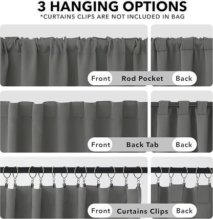 Deconovo Back Tab and Rod Pocket Curtains Blackout Shades Room Darkening Blinds Thermal Insulated Curtains for French Door 52Wx95L Inch Light Grey Set of 2