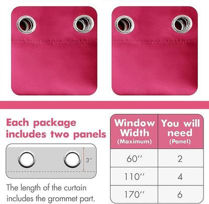 MIULEE Blackout Room Darkening Curtains Thermal Insulated Black Out Drapes Solid Window Treatment Grommet Light Blocking Curtain for Living Room Bedroom 2 Panels Set 52 x 84 inch Length Hot Pink