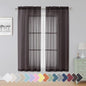 Simplebrand Chocolate Sheer Curtains 63 Inch Length 2 Panels, Rod Pocket Solid Color Window Sheer Curtain Panels, Elegant Curtains & Drapes for Living Room, Bedroom 2 Panels (42" W x 63" L)