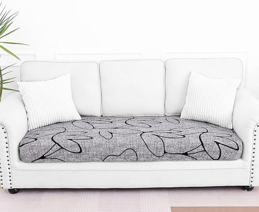 Smiry Printed Couch Cushion Covers, Stretch Soft Couch Covers for Sofa, Washable Non-Slip Sofa Slipcover Furniture Protector for Indoor and Outdoor (Large, Grey and Black)