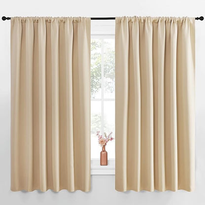 NICETOWN Room Darkening Curtains for Bedroom - Triple Weave Home Decoration Thermal Insulated Solid Drapes for Kitchen (Biscotti Beige, Set of 2 Panels, 70 x 63 Inch)