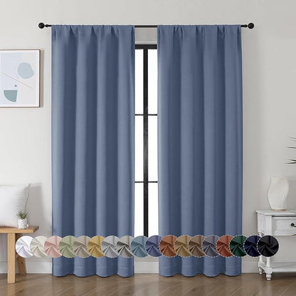 Simplebrand Ava Denim Blue Blackout Curtains for Bedroom, 72 Inch Length, 2 Panels, Privacy Thermal Insulated Rod Pocket Curtains for Patio, French Door, W40 x L72 Inch