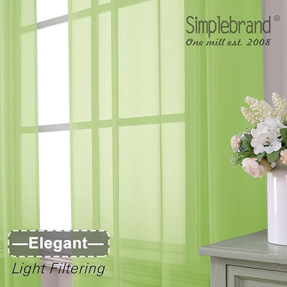 Simplebrand Lime Sheer Curtains 72 Inches Long 2 Panels for Living Room, Rod Pockets Airy Window Treatments Voile Sheer Black Curtains Panels Lightweight for Front Back Patio Glass Door, 42" Width
