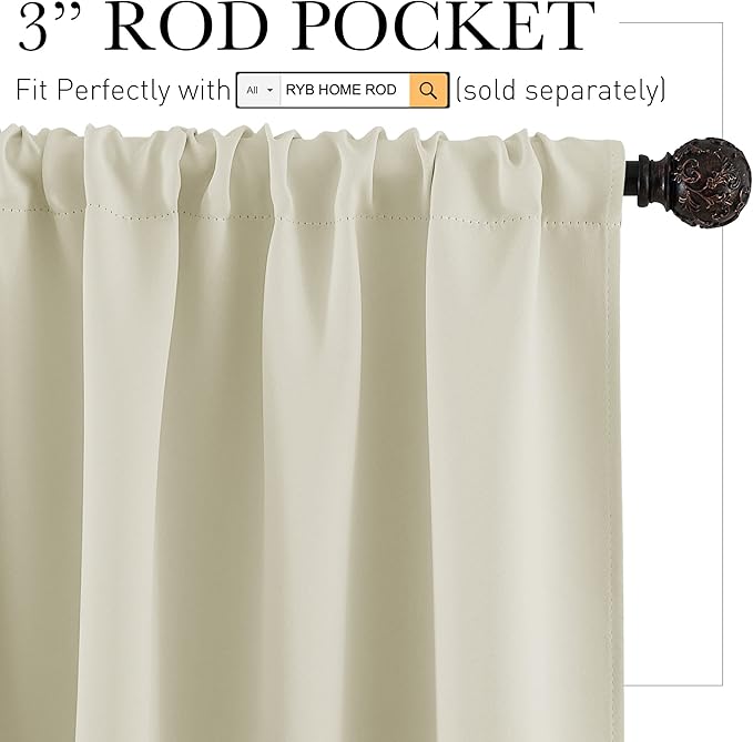 RYB HOME Curtains for Bedroom 84 inches Long 2 Panels Set, Privacy Thermal Insultaed Sunlignt Heat Blocking Drapes for Nursery Rental Room, Width 42 by Length 84, Beige
