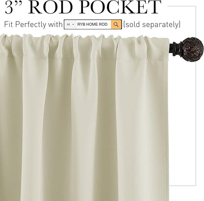 RYB HOME Short Curtains for Bedroom, Room Darkening Insulated Summer Heat Light UV Blocking Energy Saving Drapes for Nursery, Width 34 by Length 45, Beige, Set of 2