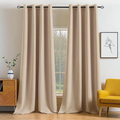 MIULEE Blackout Curtains 95 Inches Long for Bedroom Living Room Thermal Insulated Room Darkening Grommet Top Solid Light Blocking Drapery Set of 2 Window Panels Beige