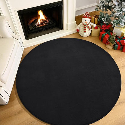 Amearea Black Round Area Rugs 4ft Washable Circle Rugs for Bedroom Living Room, Fluffy Indoor Thickened Memory Foam Rug, Non Slip Minimalist Circular Carpet for Kids Boys Girls Dorm Nursery Room Decor