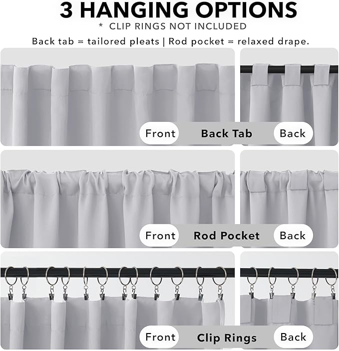 Deconovo Blackout Curtains, Thermal Insulated, W70 x L63 2 Panels, Back Tab, Machine Washable, Room-Darkening Drapes for Bedroom/Living Room Star White