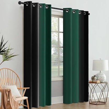 SimpleHome Ombre Room Darkening Curtains 84 inches Length for Bedroom,Grommet Gradient Light Blocking Green and Black Gradient Window Curtains for Living Room,2 Panels, 52x84 inches