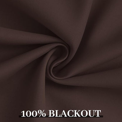 Yakamok Room Darkening 100% Blackout Curtains Grommet Window Treatments with 2 Thick Layers-Brown Thermal Insulated Drapes Set of 2 Panels for Bedroom Living Room 52 Inches by 96 Inches Length