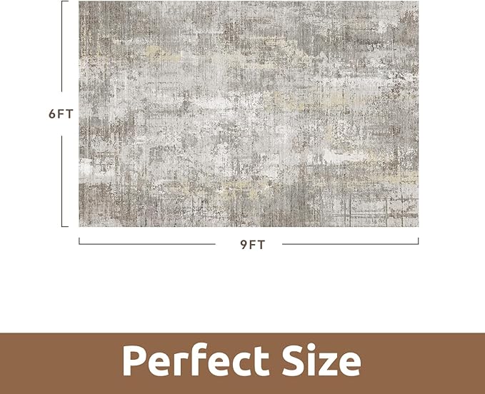 6 x 9 Area Rugs for Living Room, Machine Washable Non Slip Rug Ultra Soft Low Pile Indoor Carpet Modern Abstract Rugs for Bedroom Office Room Dining Room Beside, Beige