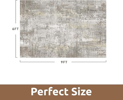 6 x 9 Area Rugs for Living Room, Machine Washable Non Slip Rug Ultra Soft Low Pile Indoor Carpet Modern Abstract Rugs for Bedroom Office Room Dining Room Beside, Beige