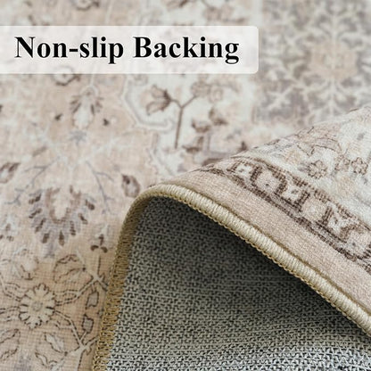 Washable 2x8 Hallway Runner Rug: Vintage Water Resistant Kitchen Entryway Rug Ultra Soft Living Room Bedroom Carpet with Non Slip Backing Indoor Low Pile Floor Mat for Bathroom Dining Room(2x8,Beige)
