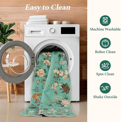 Rugflix 2x6 Runner Rug for Hallway, Washable Kitchen Runner Non Slip, Soft Low Pile Entryway Carpet, Vintage Floral Stain Resistant Long Laundry Room Rugs for Bedroom, Stairs