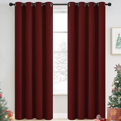 Yakamok Blackout Curtains Room Darkening Thermal Insulated Window Panels,Solid Grommet Top Drapes for Bedroom/Living Room(52Wx90L, Burgundy Red, 2 Panels)