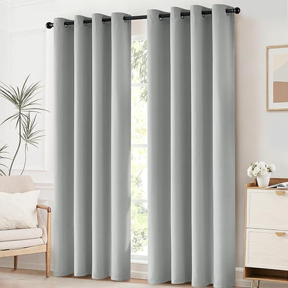 Yakamok Blackout Curtains Room Darkening Thermal Insulated Grommet top Window Curtains for Living Room, 52Wx108L Inch, Light Grey, Set of 2