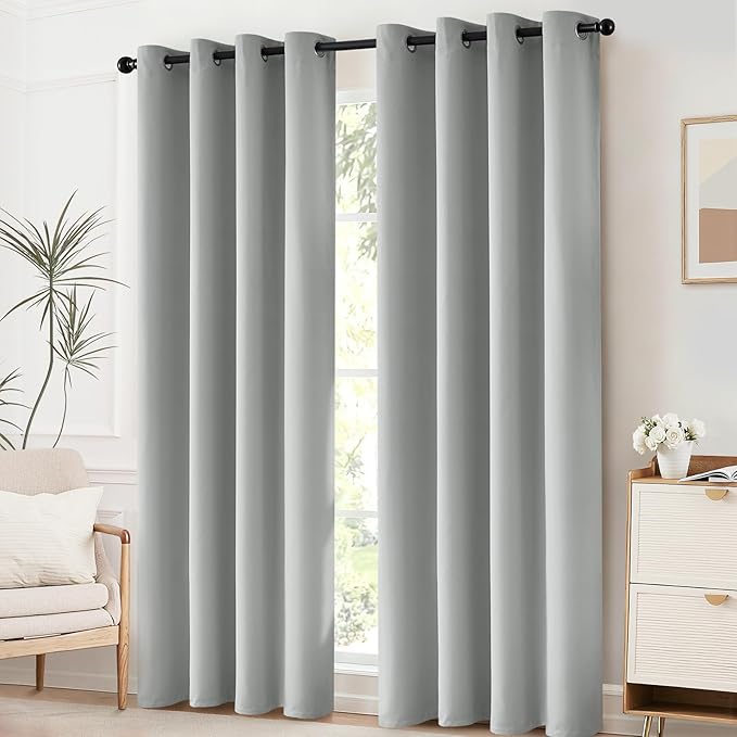 Yakamok Blackout Curtains Room Darkening Thermal Insulated Grommet top Window Curtains for Living Room, 52 x 72 Inch, Light Grey, Set of 2