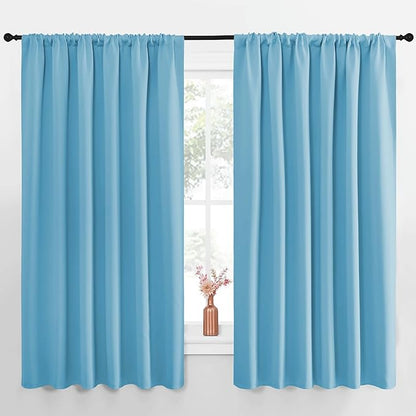 NICETOWN Blackout Curtains for Bedroom, Blackout Curtain Panels, Teal Blue, 1 Pair, 62 by 63-inch, Window Treatment Energy Saving Thermal Insulated Solid Rod Pocket Blackout Drapes/Draperies
