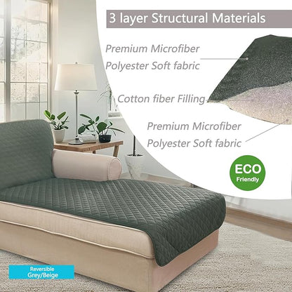 U-NICE HOME Sectional Couch Cover for Dogs Pets Chaise Lounge Reversible Sofa Cover Furniture Protector with Elastic Adjustable Strap, Grey/Beige