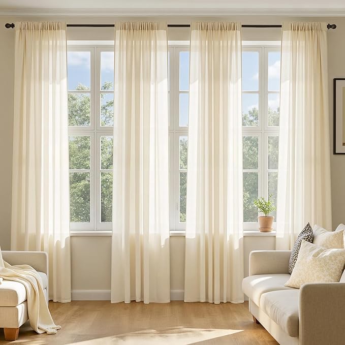 MIULEE Butter Cream Sheer Curtains 63 Inches Long, 4 Panels Set, Rod Pocket Voile Drapes Light Filtering and Semi Transparent, Elegant Window Treatments for Bedroom Living Room,42 x 63 Inches