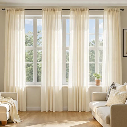 MIULEE Butter Cream Sheer Curtains 63 Inches Long, 4 Panels Set, Rod Pocket Voile Drapes Light Filtering and Semi Transparent, Elegant Window Treatments for Bedroom Living Room,42 x 63 Inches