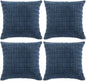 Fancy Homi 4 Packs Dusty Blue Decorative Throw Pillow Covers 24x24 Inch for Living Room Couch Bed Sofa, Rustic Farmhouse Boho Home Decor, Soft Plush Striped Corduroy Square Cushion Case 60x60 cm