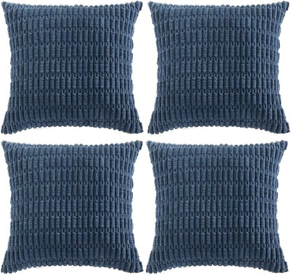 Fancy Homi 4 Packs Dusty Blue Decorative Throw Pillow Covers 26x26 Inch for Living Room Couch Bed Sofa, Rustic Farmhouse Boho Home Decor, Soft Plush Striped Corduroy Square Cushion Case 66x66 cm