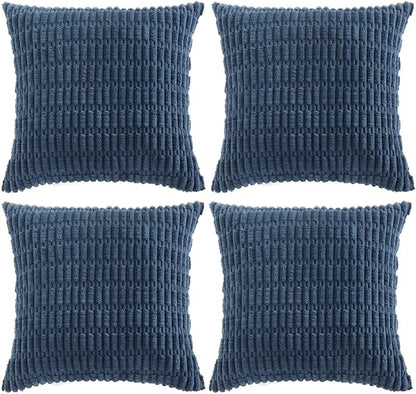 Fancy Homi 4 Packs Dusty Blue Decorative Throw Pillow Covers 14x14 Inch for Living Room Couch Bed Sofa, Rustic Farmhouse Boho Home Decor, Soft Plush Striped Corduroy Square Cushion Case 35x35 cm