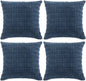 Fancy Homi 4 Packs Dusty Blue Decorative Throw Pillow Covers 14x14 Inch for Living Room Couch Bed Sofa, Rustic Farmhouse Boho Home Decor, Soft Plush Striped Corduroy Square Cushion Case 35x35 cm
